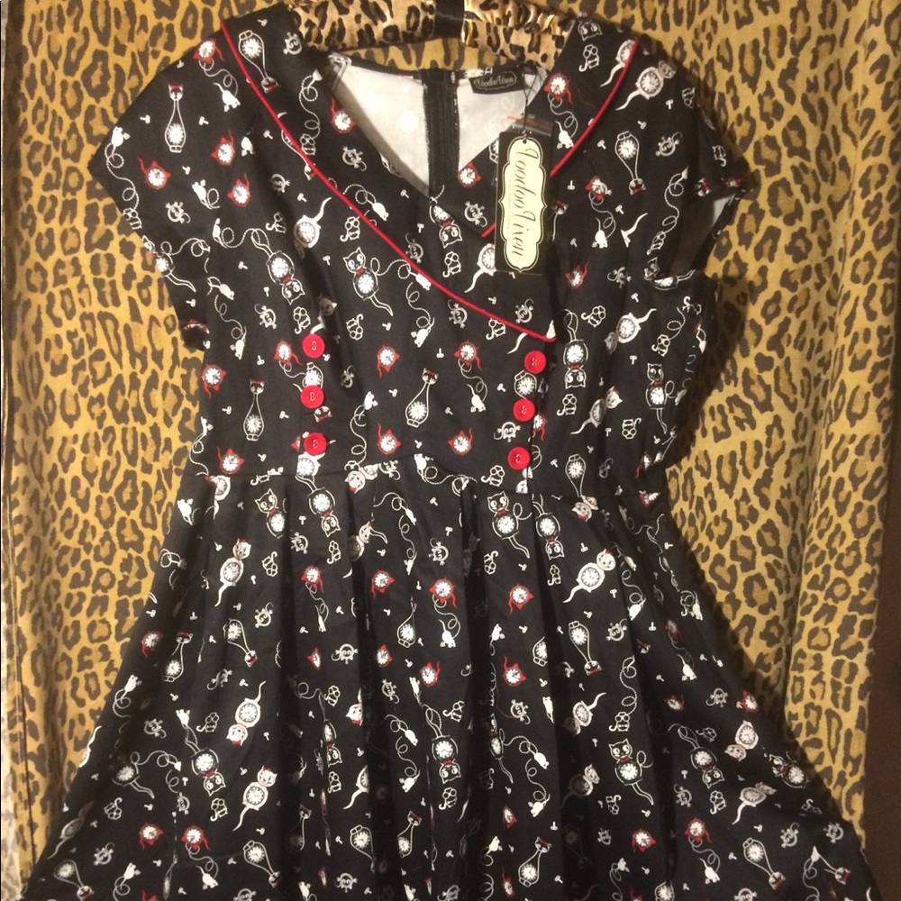 Voodoo Vixen Kit Kat clock print dress